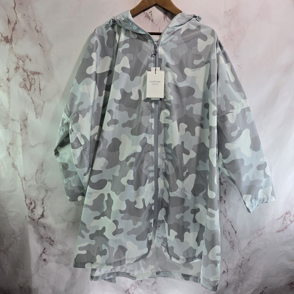 Seraphine Rain Jacket Womens Medium Large Camo Coat Shell Titanium Postpartum